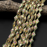 Hand Made Gold Cloisonné Diamond Bead 20mm Decorative Floral Enamel 15.5" Strand