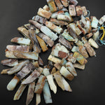 Natural Peruvian Blue Opal Freeform Rectangle Beads Spike Cleopatra Style Fan Shaped 15.5" Strand