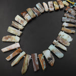 Natural Peruvian Blue Opal Freeform Rectangle Beads Spike Cleopatra Style Fan Shaped 15.5" Strand