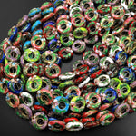Hand Made Cloisonné Donut Beads 15mm Decorative Floral Enamel 15.5" Strand