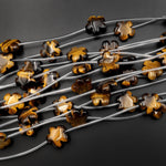 Natural Tiger's Eye Carved Cherry Blossom Flower Gemstone Beads 15mm