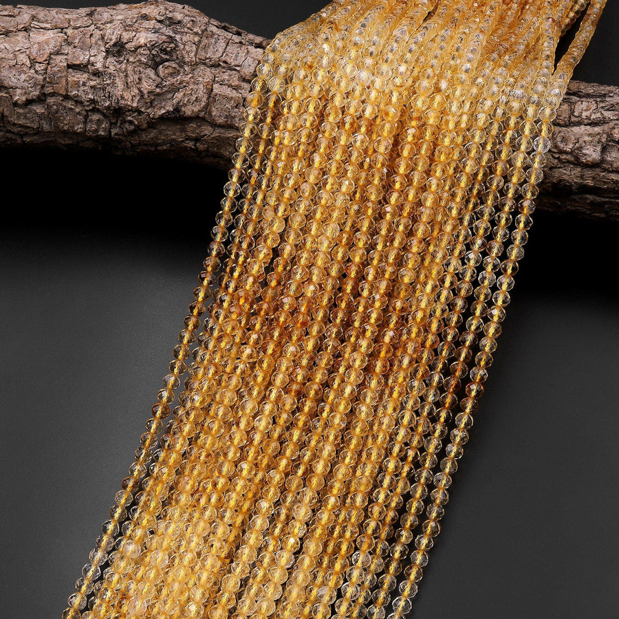 AAA Genuine Natural Citrine 4mm Faceted Beads Graduated Color Ombre 15.5" Strand