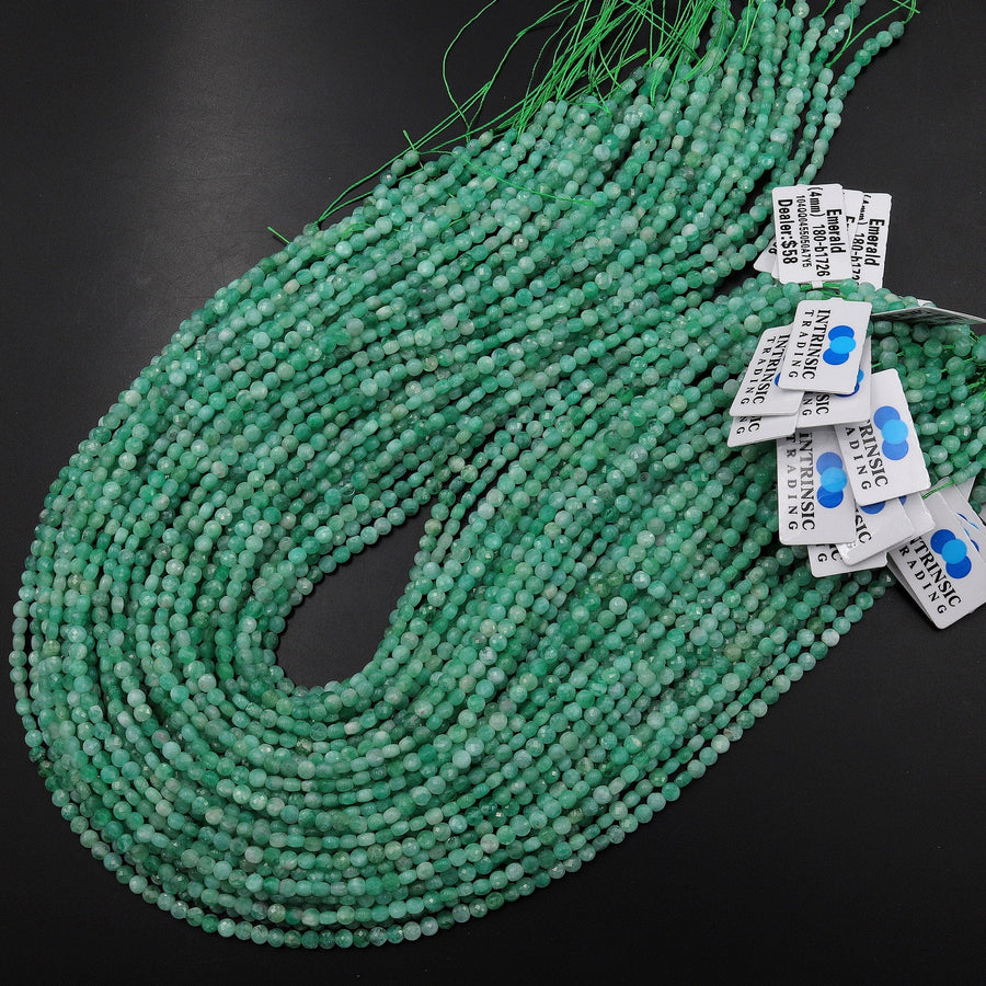 AAA Real Genuine Natural Green Emerald Gemstone Faceted 4mm Coin Beads May Birthstone 15.5" Strand