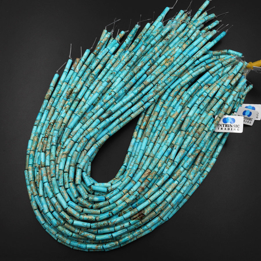 Aqua Terra Jasper Smooth Tube Cylinder Beads Aka Blue Turquoise Impression Jasper 15.5" Strand