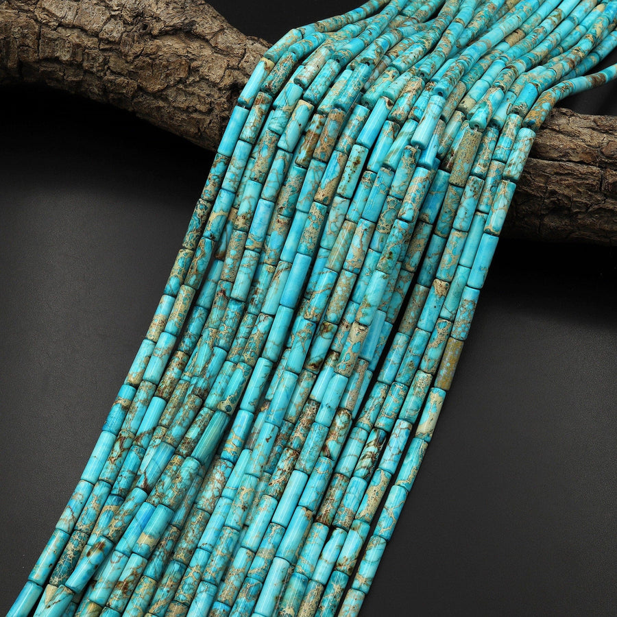 Aqua Terra Jasper Smooth Tube Cylinder Beads Aka Blue Turquoise Impression Jasper 15.5" Strand
