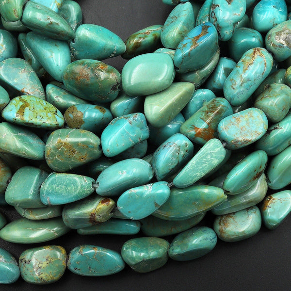 Genuine Natural Green Turquoise Freeform Nugget Pebble Beads 15.5" Strand