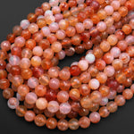 Faceted Natural Peach Orange Carnelian 10mm Round Beads 15.5" Strand