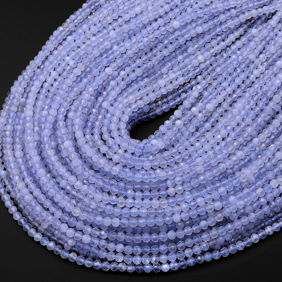 AAA Faceted Natural Blue Lace Agate 3mm 4mm 6mm Round Beads Blue Chalcedony 15.5" Strand