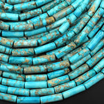 Aqua Terra Jasper Smooth Tube Cylinder Beads Aka Blue Turquoise Impression Jasper 15.5" Strand