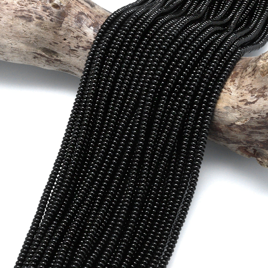 AAA Natural Black Onyx Rondelle Beads Smooth 4mm 15.5" Strand