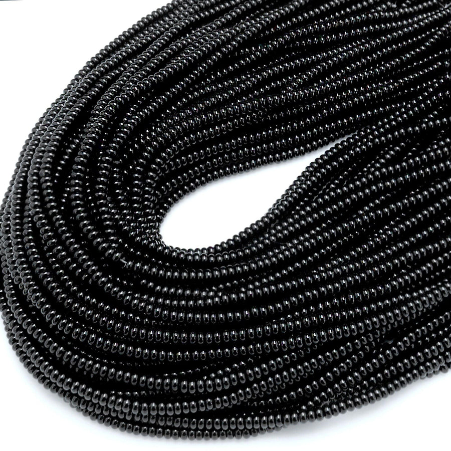 AAA Natural Black Onyx Rondelle Beads Smooth 4mm 15.5" Strand