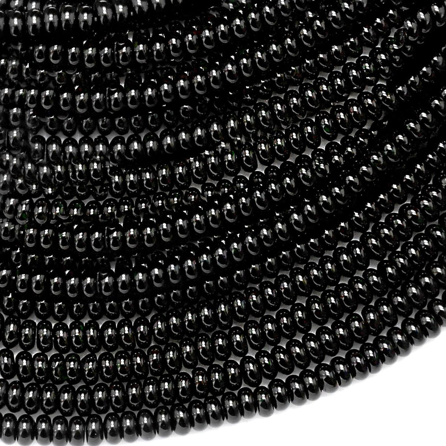 AAA Natural Black Onyx Rondelle Beads Smooth 4mm 15.5" Strand