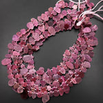 Real Genuine Natural Deep Red Pink Ruby Gemstone Large Flat Freeform Teardrop Slice Pendant Beads 15.5" Strand