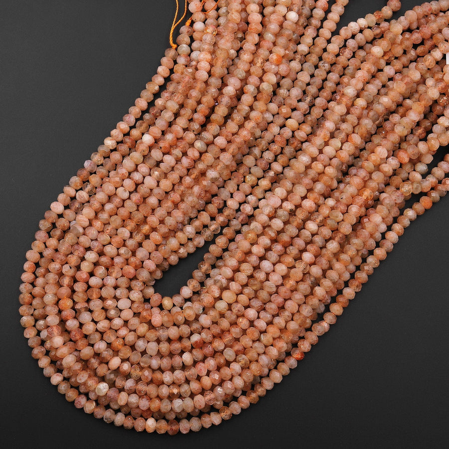 Natural Sunstone Faceted Rondelle Beads 5mm Orange Feldspar 15.5" Strand