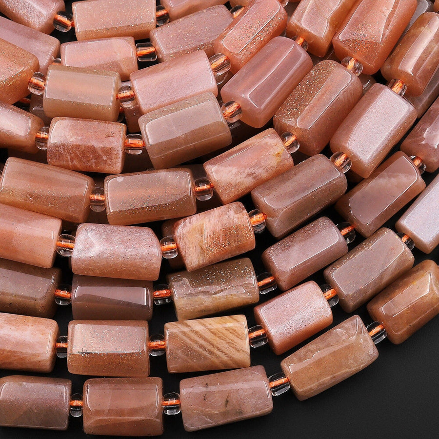 Natural Peach Moonstone Smooth Tube Cylinder Beads 15.5" Strand