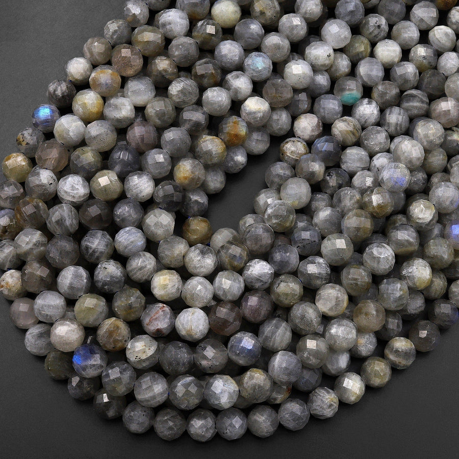 Faceted Natural Gray Labradorite 8mm Round Beads 15.5" Strand