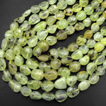 Natural Yellow Green Prehnite Freeform Rounded Nugget Pebble Beads 15.5" Strand