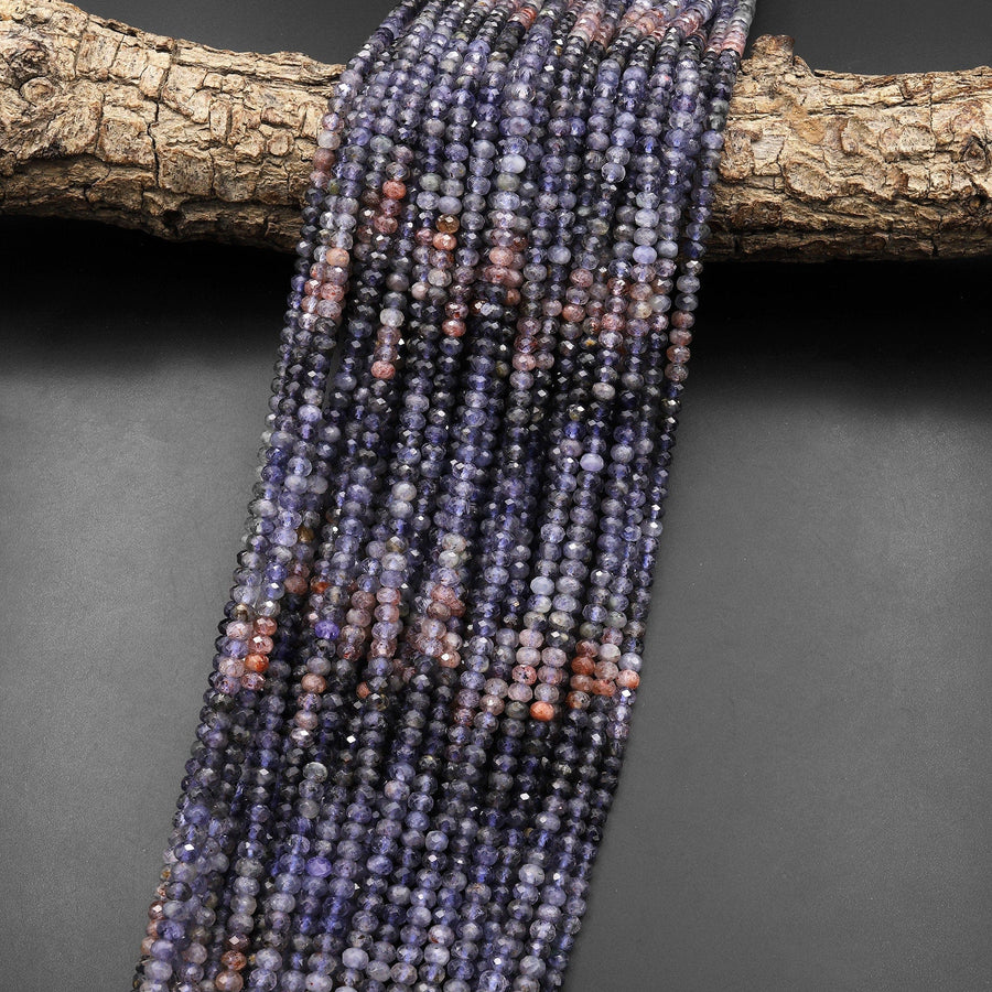 Rare Natural Sunstone Iolite Faceted 4mm Rondelle Beads 15.5" Strand
