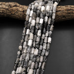 Natural Black Tourmaline Rutilated Rutile Quartz Smooth Tube Cylinder Beads 15.5" Strand