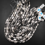 Natural Black Tourmaline Rutilated Rutile Quartz Smooth Tube Cylinder Beads 15.5" Strand