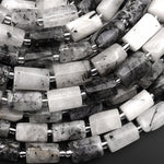Natural Black Tourmaline Rutilated Rutile Quartz Smooth Tube Cylinder Beads 15.5" Strand