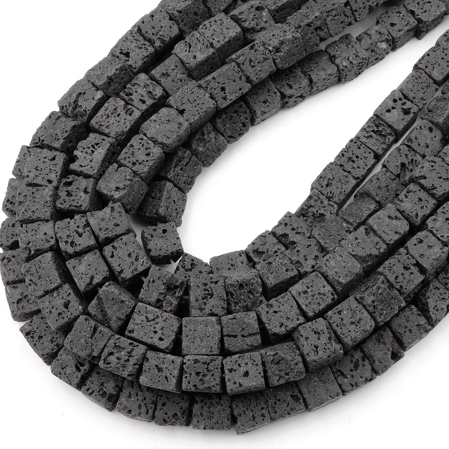 Natural Black Lava 10mm Cube Beads 15.5" Strand