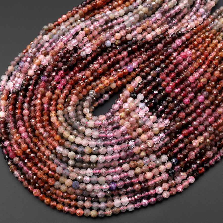 Real Genuine Natural Spinel Faceted Round Beads 4mm Multicolor Red Pink Purple Gray Orange Gemstone 15.5" Strand