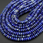 Natural Blue Lapis Beads Smooth Rondelle Beads Calcite Matrix 6mm 8mm 10mm 15.5" Strand