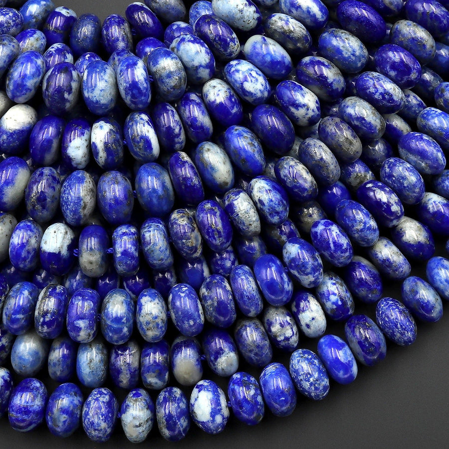 Natural Blue Lapis Beads Smooth Rondelle Beads Calcite Matrix 6mm 8mm 10mm 15.5" Strand