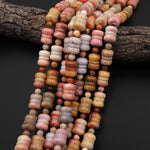 Carved Natural Vibrant Pink Orange Red Golden Fossil Coral Beads Barrel Drum Gemstone 14.5" Strand
