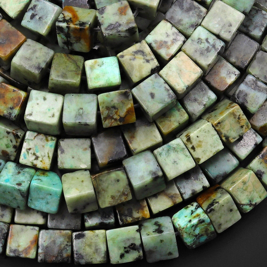 Natural African Turquoise 6mm Cube Beads 15.5" Strand