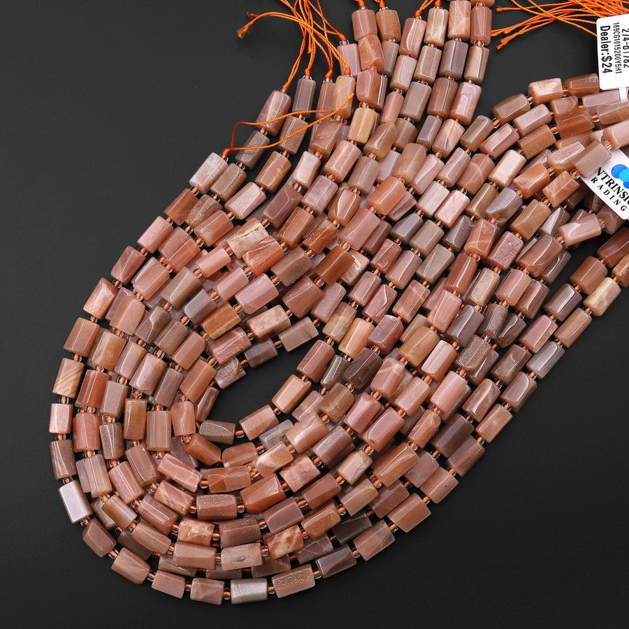 Natural Peach Moonstone Smooth Tube Cylinder Beads 15.5" Strand
