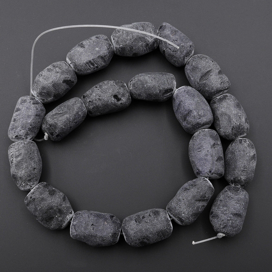Matte Hand Cut Raw Natural Black Tourmaline Nugget Beads Gemstones 15.5" Strand