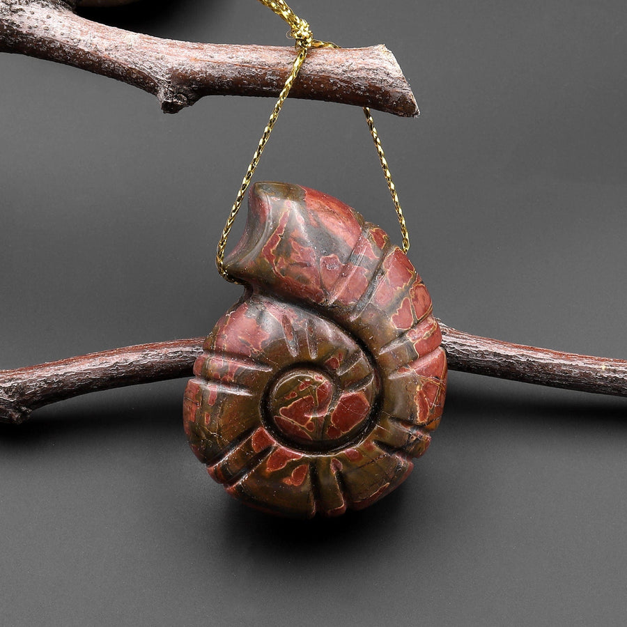 AAA Large Hole 4mm Drill Pendant Natural Red Creek Jasper Top Side Drilled Ammonite Pendant Aka MultiColor Picasso Jasper A2
