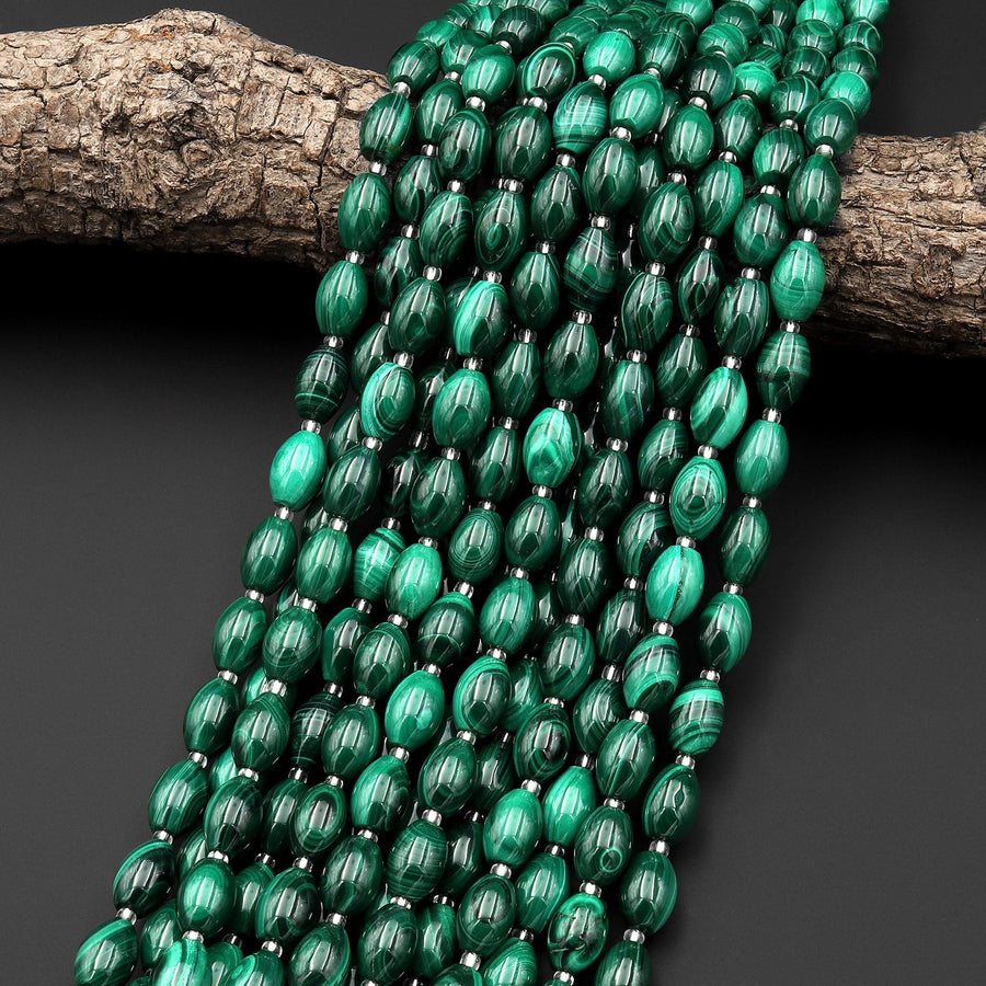 AAA Natural Green Malachite Drum Barrel Beads 10mm 12mm Gemstone From Congo 15.5" Strand