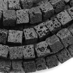 Natural Black Lava 10mm Cube Beads 15.5" Strand