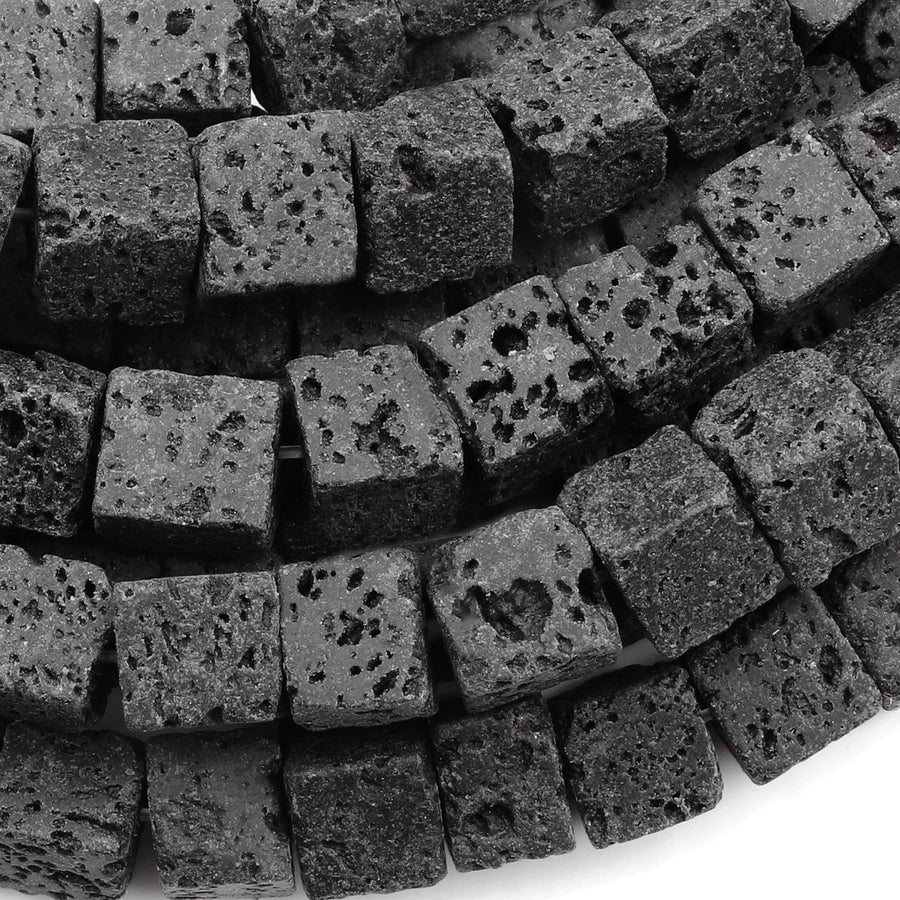 Natural Black Lava 10mm Cube Beads 15.5" Strand
