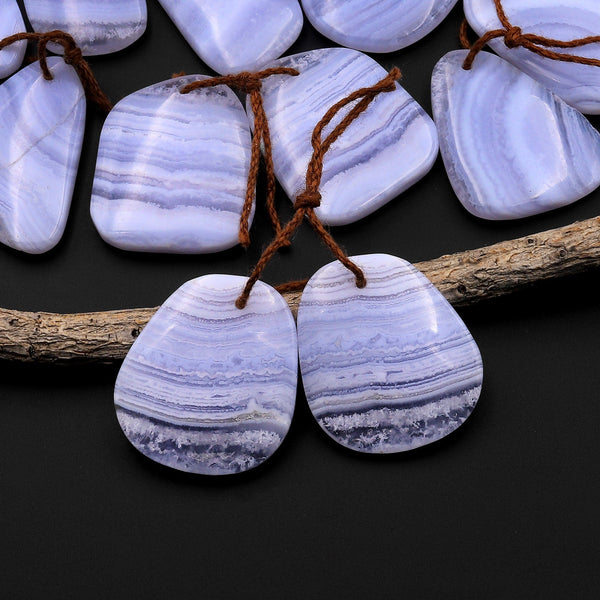 Natural Blue Lace Agate Earring Pair Gemstone Matched Freeform Beads