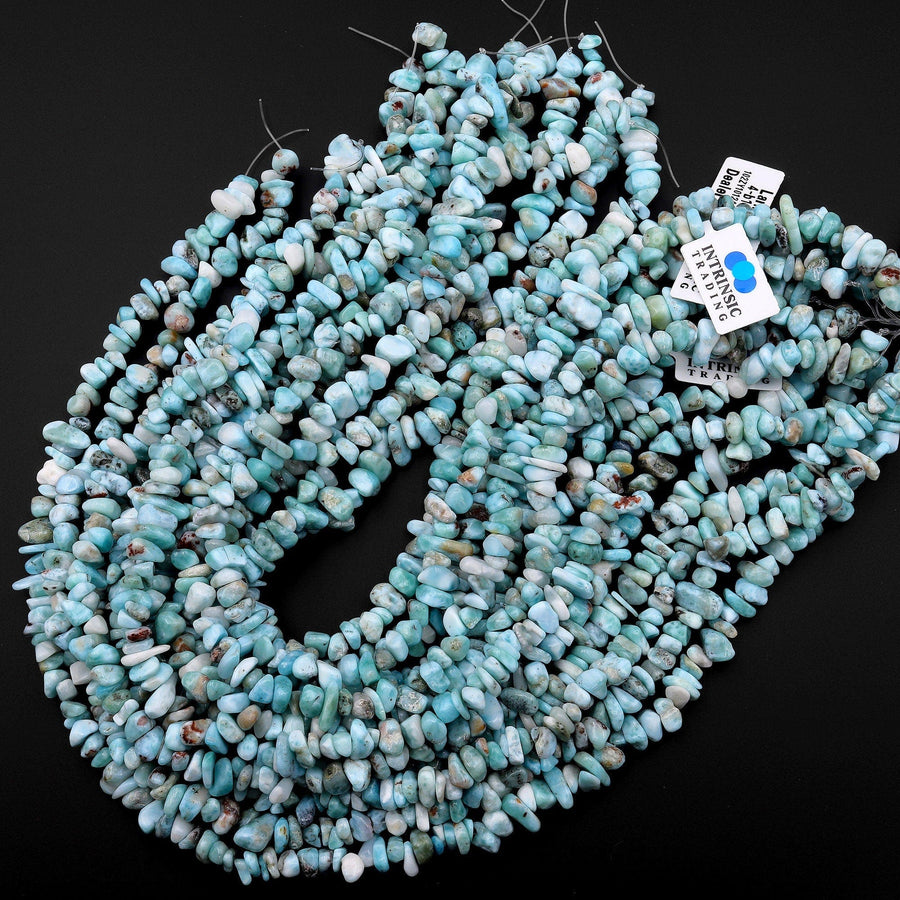 Natural Blue Larimar Freeform Chip Nugget Pebble Beads 15.5" Strand