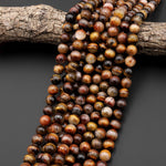Rare Natural Golden Red Tiger's Eye 10mm Round Beads 15.5" Strand
