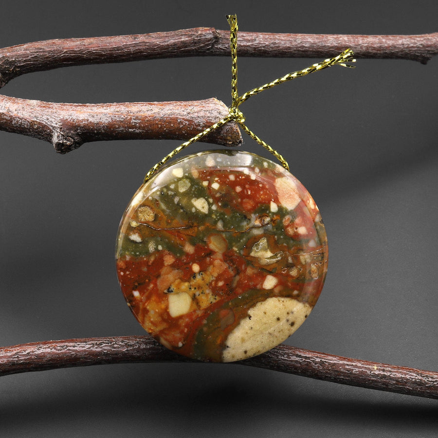 Natural Owyhee Picture Jasper Circle Coin Pendant Side Drilled A1