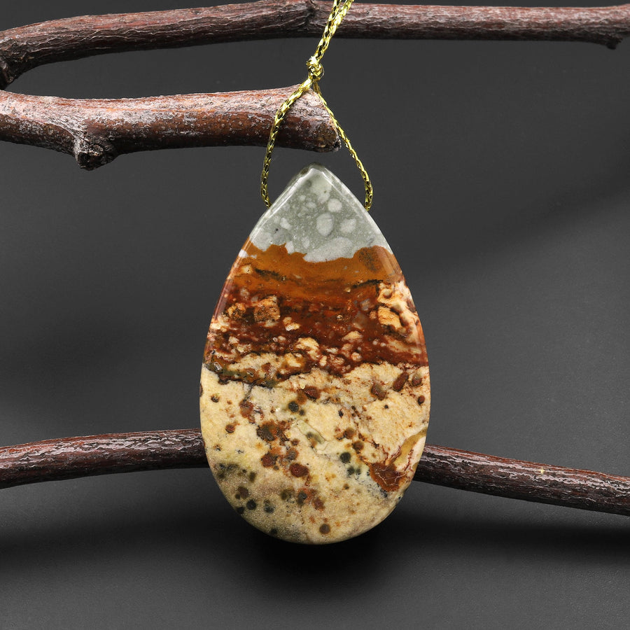 Natural Owyhee Picture Jasper Teardrop Pendant Side Drilled A2