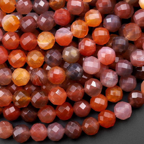 Faceted Rare Natural Swazi African Red Agate Round Beads 8mm 10mm from Mozambique 15.5" Strand