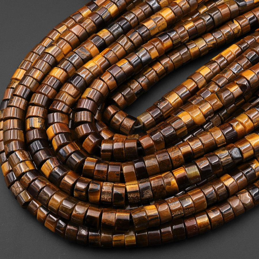 Natural Tiger's Eye 8mm Heishi Rondelle Beads 15.5" Strand