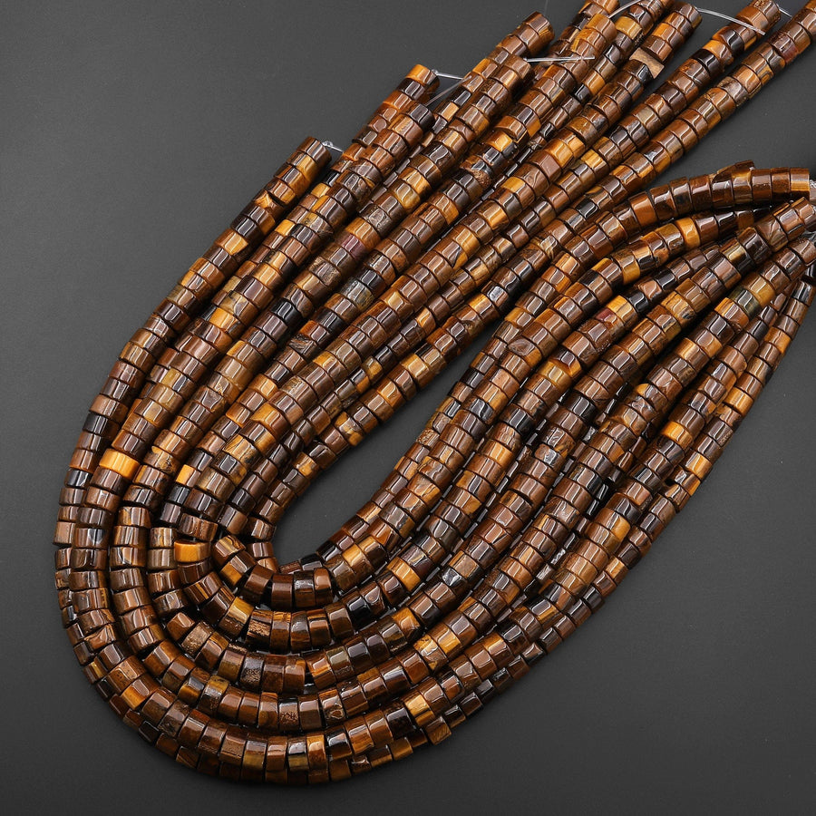 Natural Tiger's Eye 8mm Heishi Rondelle Beads 15.5" Strand