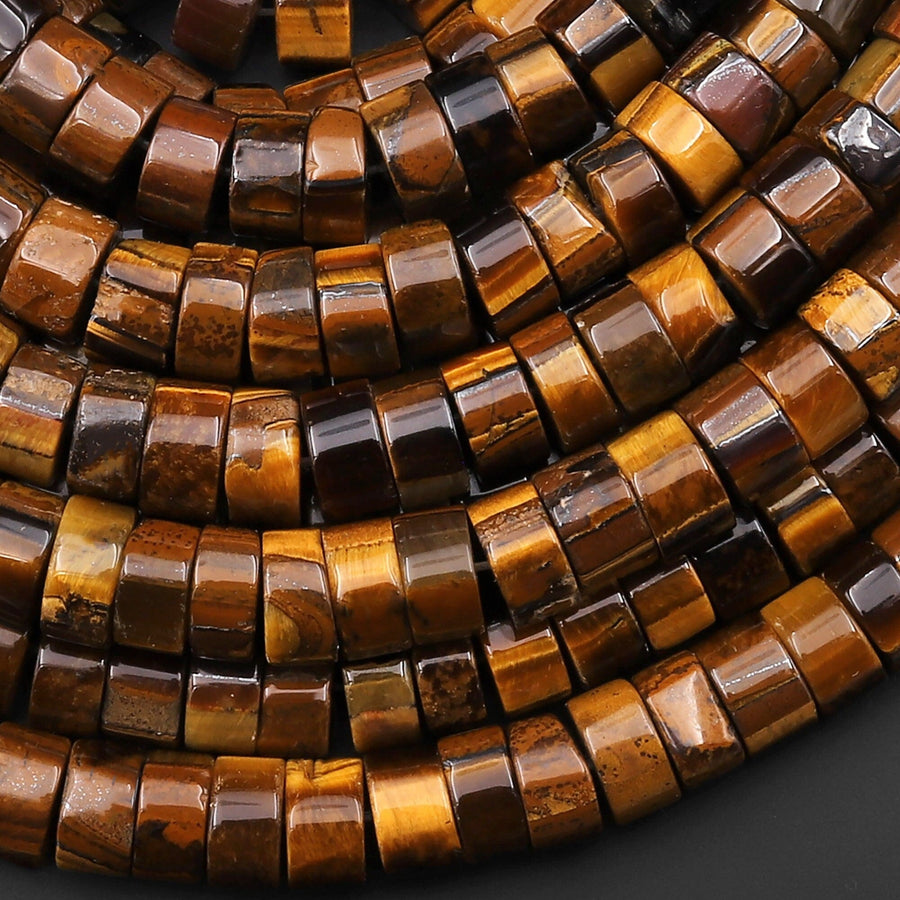 Natural Tiger's Eye 8mm Heishi Rondelle Beads 15.5" Strand