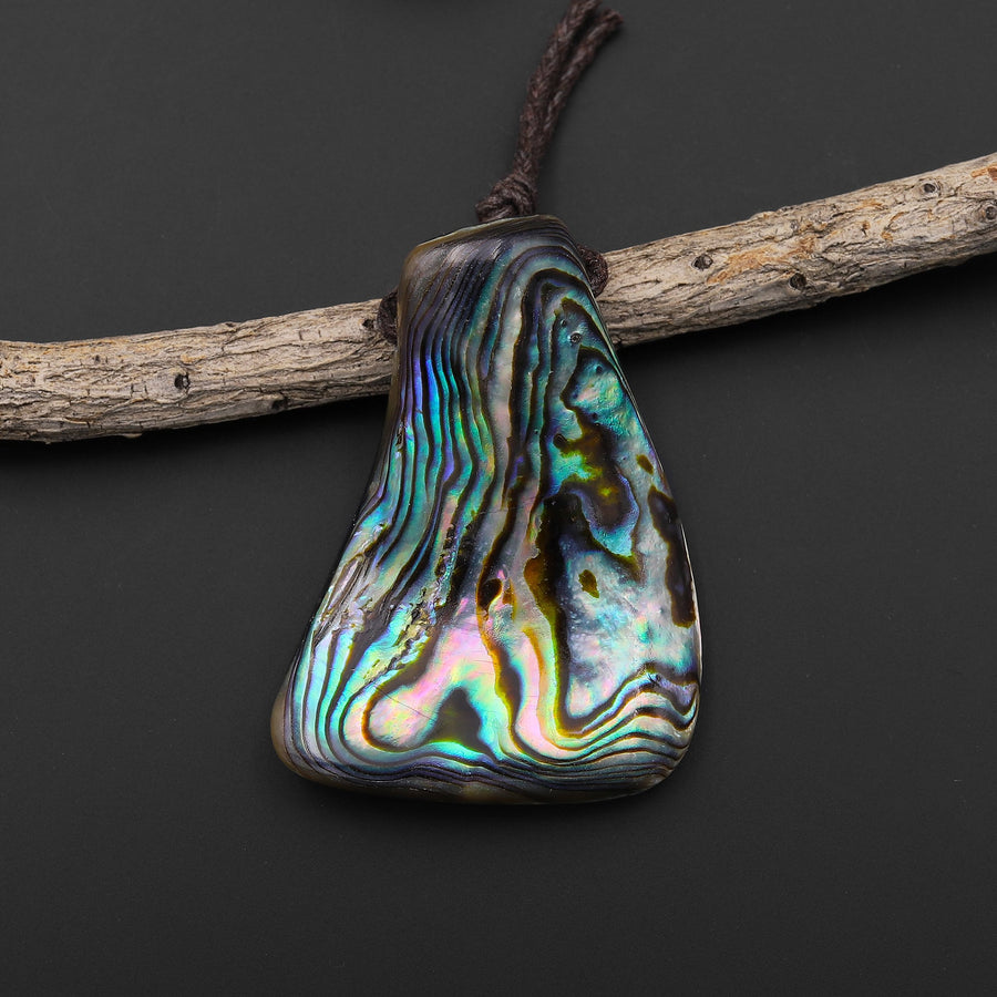 Real Natural Abalone Shell Freeform Pendant Rainbow Iridescent Peacock Blue Green Pink Purple Colors A2