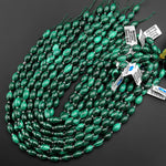 AAA Natural Green Malachite Drum Barrel Beads 10mm 12mm Gemstone From Congo 15.5" Strand