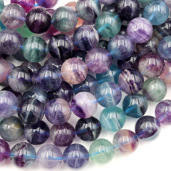 Natural Rainbow Fluorite Beads 8mm 10mm 12mm 14mm Round Gemstone 15.5" Strand