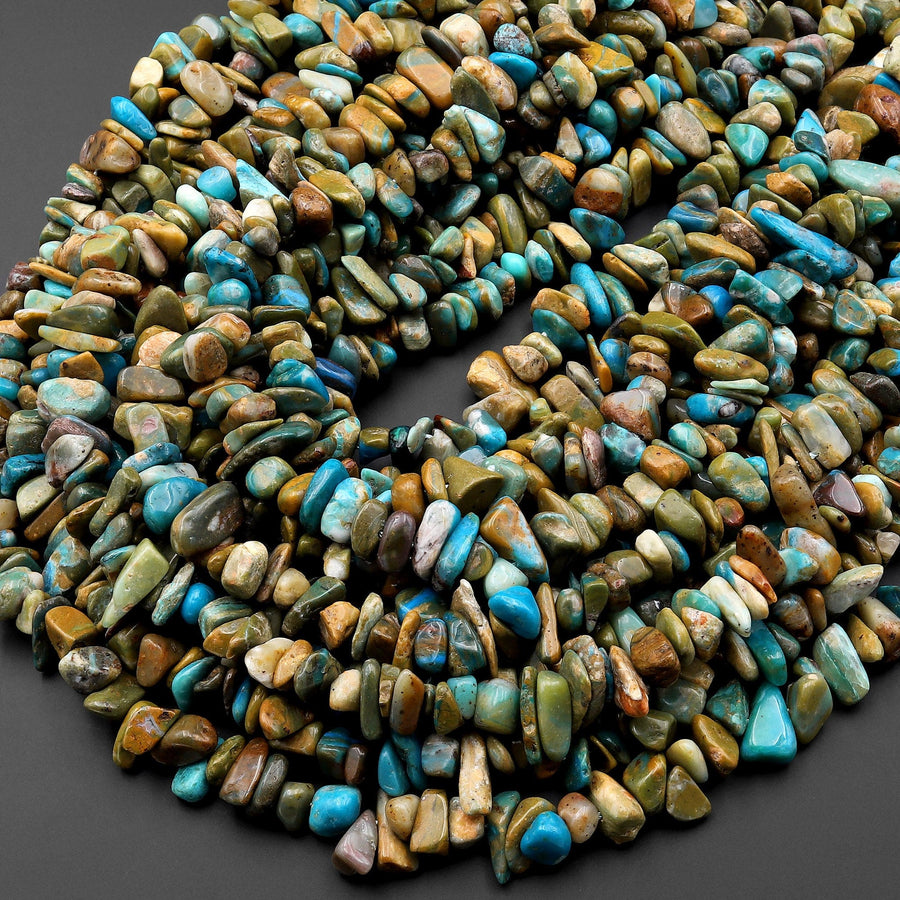 Real Natural Peruvian Blue Opal Freeform Chip Pebble Nugget Beads Gemstone 15.5" Strand